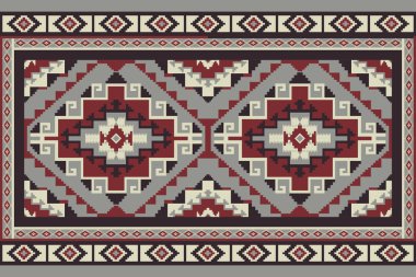 Navajo kabile vektörünün kusursuz şekli. Yerli Amerikan süsü. Etnik güney batı dekoru tarzı. Boho geometrik süs. Vektör kusursuz desen. Meksika battaniyesi, halı. Örülmüş halı illüstrasyonu.