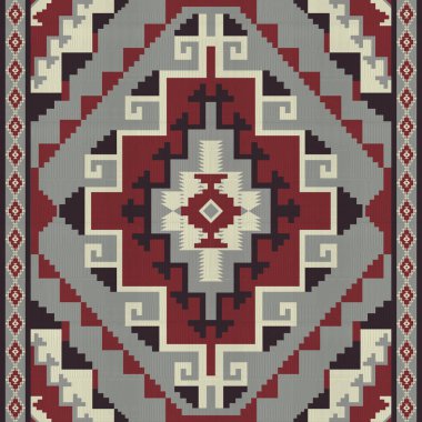 Navajo kabile vektörünün kusursuz şekli. Yerli Amerikan süsü. Etnik güney batı dekoru tarzı. Boho geometrik süs. Vektör kusursuz desen. Meksika battaniyesi, halı. Örülmüş halı illüstrasyonu.