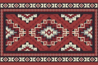 Navajo kabile vektörünün kusursuz şekli. Yerli Amerikan süsü. Etnik güney batı dekoru tarzı. Boho geometrik süs. Vektör kusursuz desen. Meksika battaniyesi, halı. Örülmüş halı illüstrasyonu.