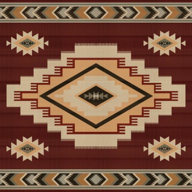 Navajo kabile vektörünün kusursuz şekli. Yerli Amerikan süsü. Etnik güney batı dekoru tarzı. Boho geometrik süs. Vektör kusursuz desen. Meksika battaniyesi, halı. Örülmüş halı illüstrasyonu.