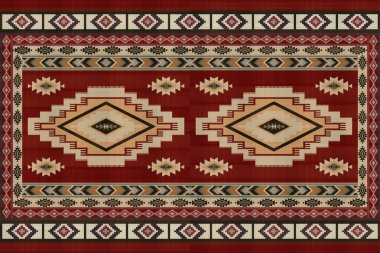 Navajo kabile vektörünün kusursuz şekli. Yerli Amerikan süsü. Etnik güney batı dekoru tarzı. Boho geometrik süs. Vektör kusursuz desen. Meksika battaniyesi, halı. Örülmüş halı illüstrasyonu.