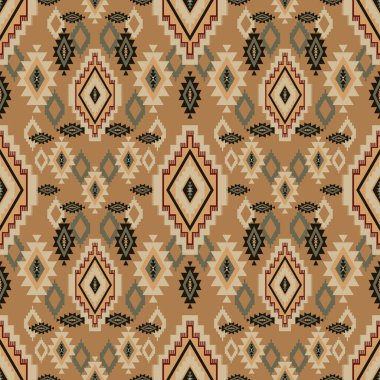 Başlık: Navajo kabile vektörünün pürüzsüz şekli. Yerli Amerikan süsü. Etnik güney batı dekoru tarzı. Boho geometrik süs. Vektör kusursuz desen. Meksika battaniyesi, halı. Örülmüş halı illüstrasyonu.