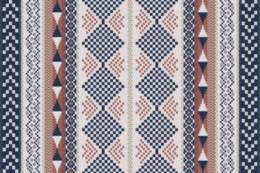 Navajo kabile vektörünün kusursuz şekli. Yerli Amerikan süsü. Etnik güney batı dekoru tarzı. Boho geometrik süs. Vektör kusursuz desen. Meksika battaniyesi, halı. Örülmüş halı illüstrasyonu