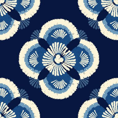 Motifler Afrika boho shibori Ikat desenli nakış sınırı. Etnik ikat çiçekli Shibori desenli Ikat deseni. Sınır Hindistan çiçekli Aztek nakış desenleri. Kusursuz sınır desenleri..