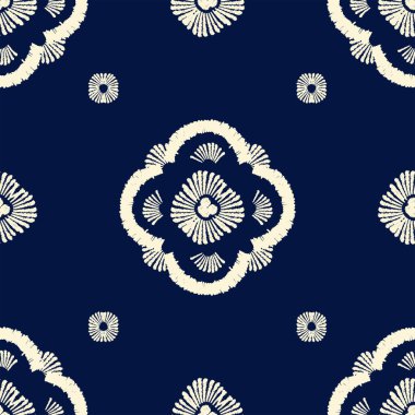 Motifler Afrika boho shibori Ikat desenli nakış sınırı. Etnik ikat çiçekli Shibori desenli Ikat deseni. Sınır Hindistan çiçekli Aztek nakış desenleri. Kusursuz sınır desenleri..
