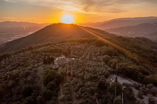 Tuscany Hills Sunset Beautiful Aerial Shot Scenic Landscape High Quality — Stock Photo, Image