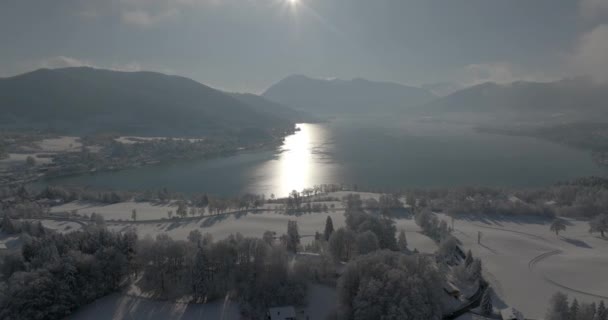 Lago Tegernsee Nos Alpes Baviera Inverno Alemanha Bela Antena Panorâmica — Vídeo de Stock