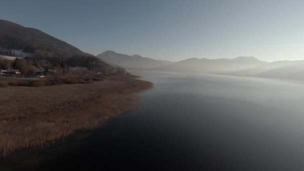 Lago Tegernsse Baviera Vuelo Avión Tripulado Invierno Día Soleado Imágenes — Vídeo de stock