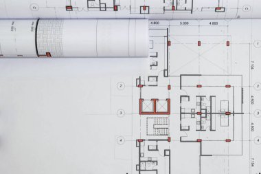 Architectural project in construction and technical drawings clipart