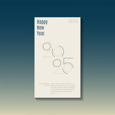 2025 mutlu yeni yıl prim poster tasarımı, 2025 numara modern ve yeni tasarım, poster için ince sayı, tebrik kartı, takvim şablonu 