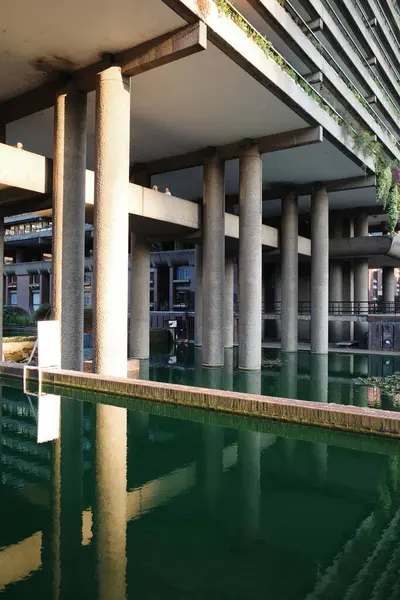 Arka planda bina olan bir havuz.