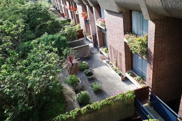 Bir sürü bitki ve mavi banklı bir balkon.