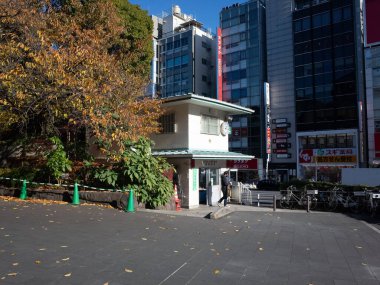 Kaykaylı bir şehirde yürüyen bir adam.