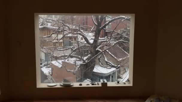 Winterschnee Auf Der Fensterbank — Stockvideo