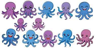 Ahtapot yassı tasarımı, hayvan vektör tasarımı