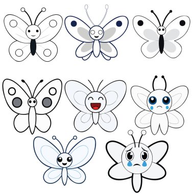 Beyaz Kelebek düz tasarım, hayvan vektör tasarımı