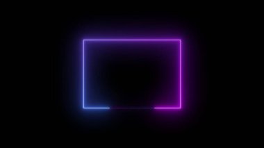 Siyah renk resimleme arka planında renkli neon soyut boş çerçeve.
