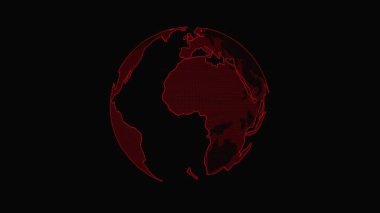 Abstract communication technologies futuristic red digital Earth planet on black background.