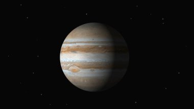 Jupiter planet on sky with glossy starry sky background.