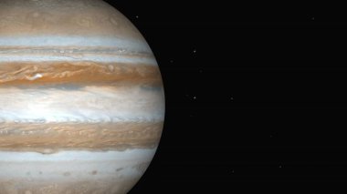 Jupiter planet on sky with glossy starry sky background.