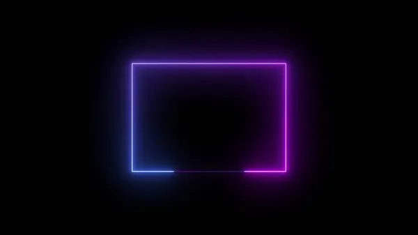 Siyah renk resimleme arka planında renkli neon soyut boş çerçeve.