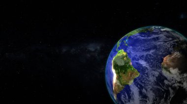 Isolated earth planet in space with starry sky on black color illustration background.