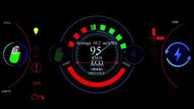 Sayısal hız ölçer gösterge paneli siyah arkaplanda izole edilmiş kilometrelerce araba gösteriyor.