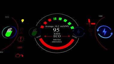 Sayısal hız ölçer gösterge paneli siyah arkaplanda izole edilmiş kilometrelerce araba gösteriyor.