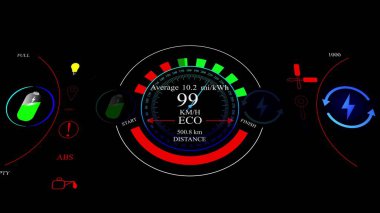 Sayısal hız ölçer gösterge paneli siyah arkaplanda izole edilmiş kilometrelerce araba gösteriyor.