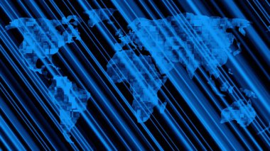 Beyaz arkaplan dalga işareti ağ konsepti üzerindeki dünya haritası.