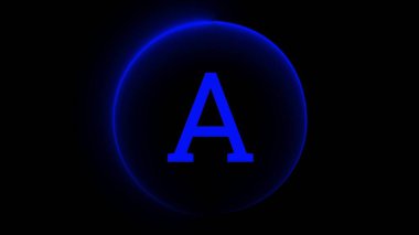 A neon sign alphabet glowing with blue light and black background.