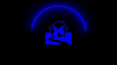 A neon sign no entree glowing with blue light and black background.