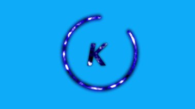 Bright blue and white color glossy glass letter K in a circle on cyan color background.