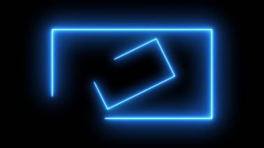 Cyan color neon abstract quad sign on black background.