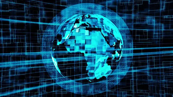 Glow cyan color line with earth planet designs and modern technologies for news presenters illustration background.