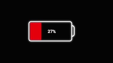 Technology background Low battery icon 27 % neon abstract glowing lights illustration background.