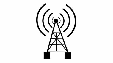 Digital technology abstract connecting tower with antennas radio wave illustration background.