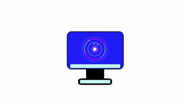 Beyaz arkaplandaki bilgisayar monitörü simgesinde bir logo görülebilir.