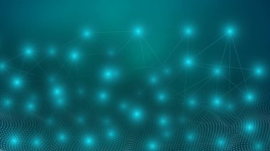 Abstract connected data pattern on bright green background. Abstract futuristic electronic circuit technology background.