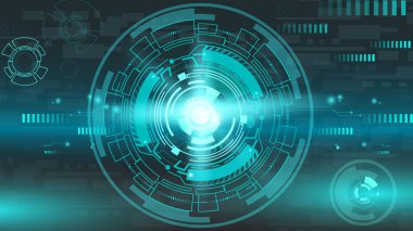 Glowing cyan color digital hud element on black background. abstract digital technology data concept