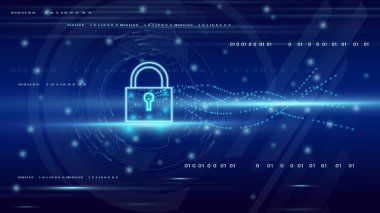 Smart technology security system of padlock lockup icon illustration background.