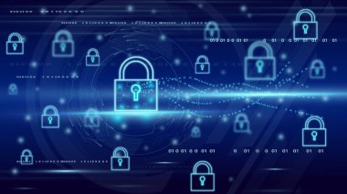 Smart technology security system of padlock lockup icon illustration background.