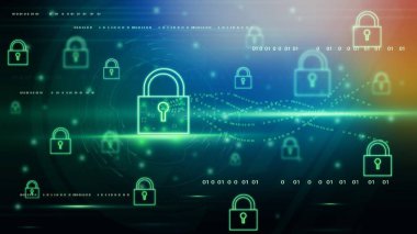 Smart technology security system of padlock lockup icon illustration background.