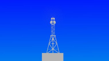 Digital technology abstract connecting tower with antennas radio wave illustration background.
