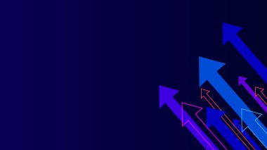 Digital technology glow blue color running arrow on black background