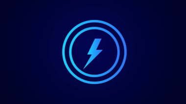 High-voltage electric power icon. cyan color power icon on dark background.