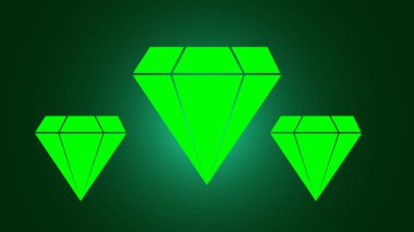 Bright green color abstract diamond icon on dark blue background