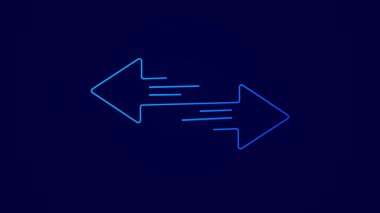 Digital technology glow blue color running arrow on black background