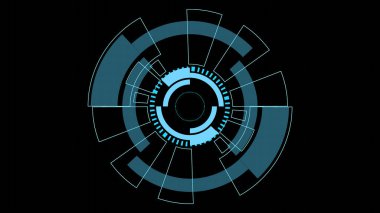 Siyah arkaplan üzerine teknolojik arka plan dijital HUD illüstrasyon.