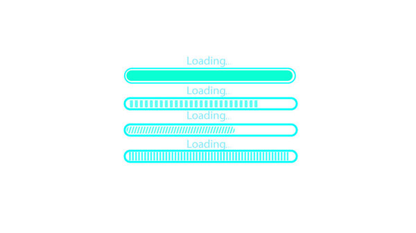 Digital technology glowing cyan color waiting loading bar on white background.
